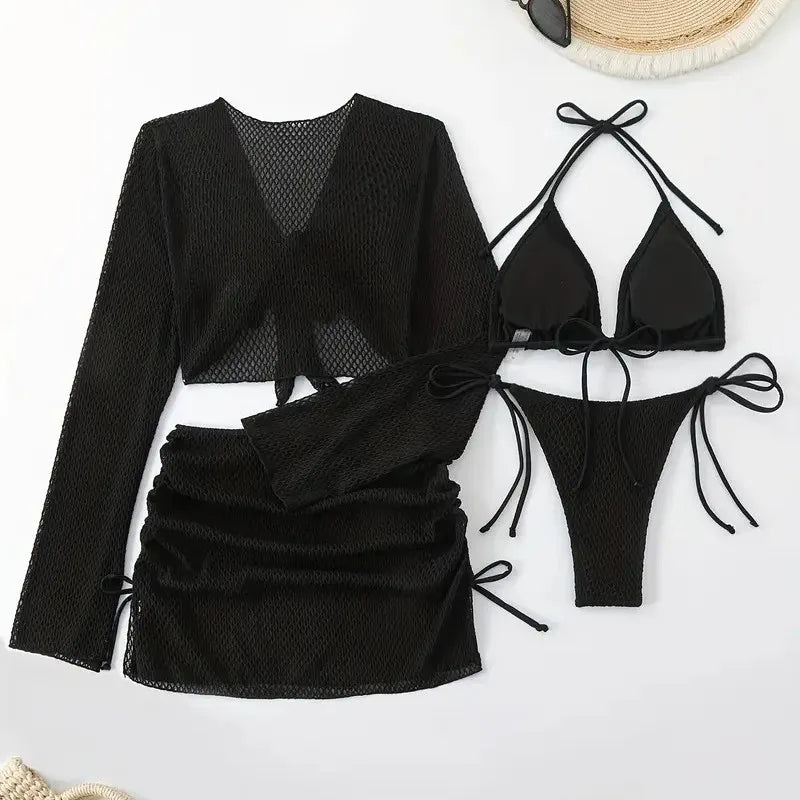 Sexy Damen Bikini Set – 4-teilig, High Waist, ohne Bügel